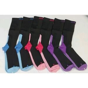 Zcesur 6 Pack L/XL (2Blk/Pur+2Blk/Pink+2Blk/Blue ) Compression Socks #S9
